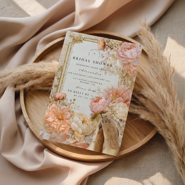 Convite Chuveiro de Noiva Botas Peach Meadow (Criador carregado)