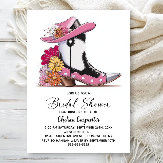Convite Chuveiro de Noiva com Botas Rosa e Chapéu Derby (Criador carregado)
