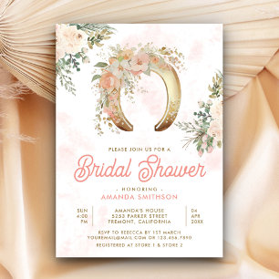 Convite Chuveiro de Noiva com Floral Rosa e Ferradura Dour