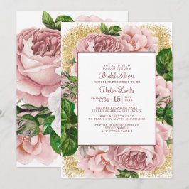 Convite Chuveiro de Noiva com Flores Cor-de-Rosa Elegantes