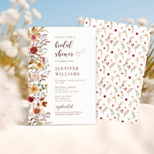 Convite Chuveiro de Noiva Elegante de Outono com Flor Silv