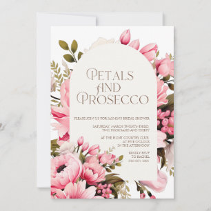 Convite Chuveiro de Noiva Elegante Pétalas Florais Rosadas