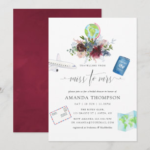Convite Chuveiro de Noiva Floral Burgundy e Azul Marinho