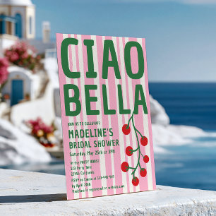 Convite Chuveiro de Noiva Italiano Ciao Bella Listra Retro