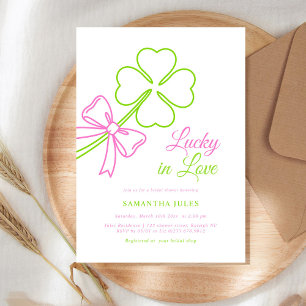 Convite Chuveiro de Noiva Lucky in Love Rosa Trevo Verde S