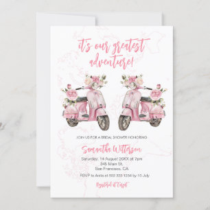 Convite Chuveiro de Noiva Maior Aventura Scooter Rosa