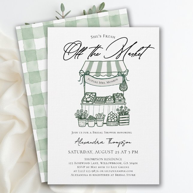 Convite Chuveiro de Noiva Moderno e Chic Fresco do Mercado (fresh off the market bridal shower invitation farmers stand hand drawn modern bold calligraphy)