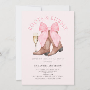 Convite Chuveiro de Noiva Ocidental Borbulhante Botas Rosa