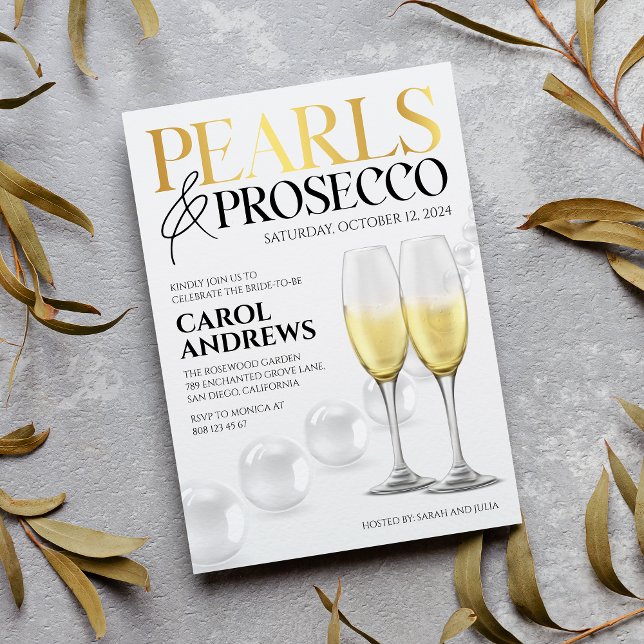 Convite Chuveiro de Noiva Pérolas e Prosecco em Ouro Branc (Criador carregado)