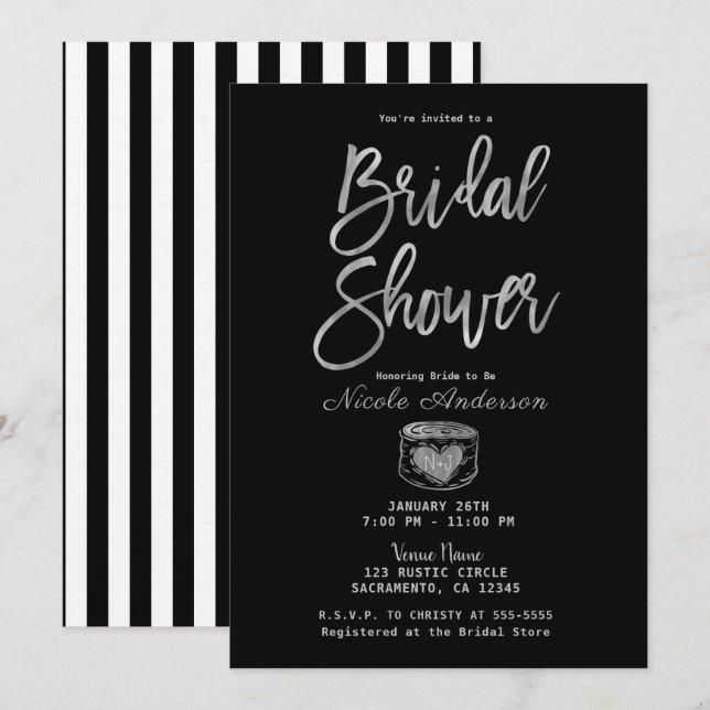 Convite Chuveiro de Noiva Rústico Glamouroso Elegante Prat (Frente/Verso)