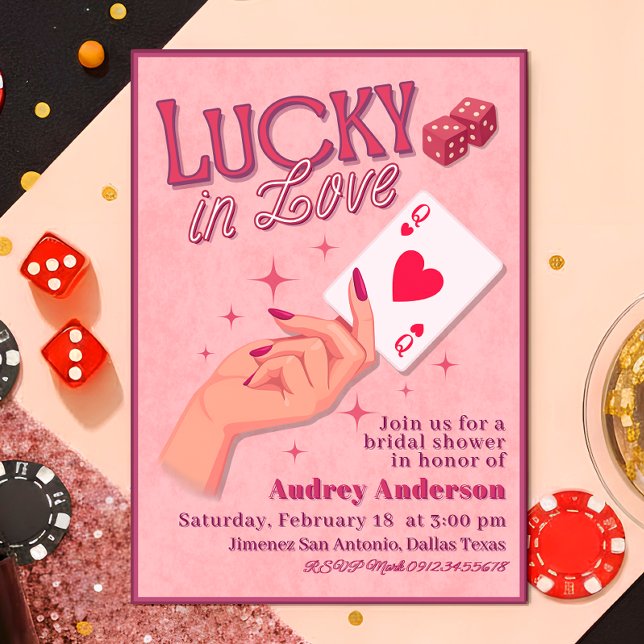 Convite Chuveiro de Noiva Sortuda no Amor (Lucky in Love Digital Editable Bridal Shower Invitation)