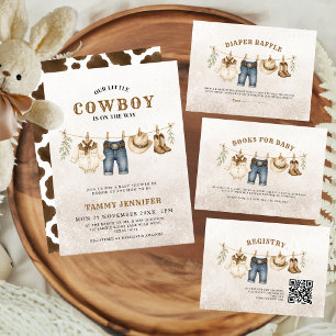Convite Chuveiro de Roupas Pequeno Cowboy Bebê Impressão