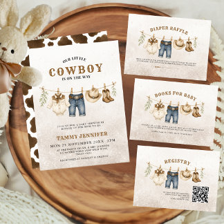 Convite Chuveiro de Roupas Pequeno Cowboy Bebê Impressão