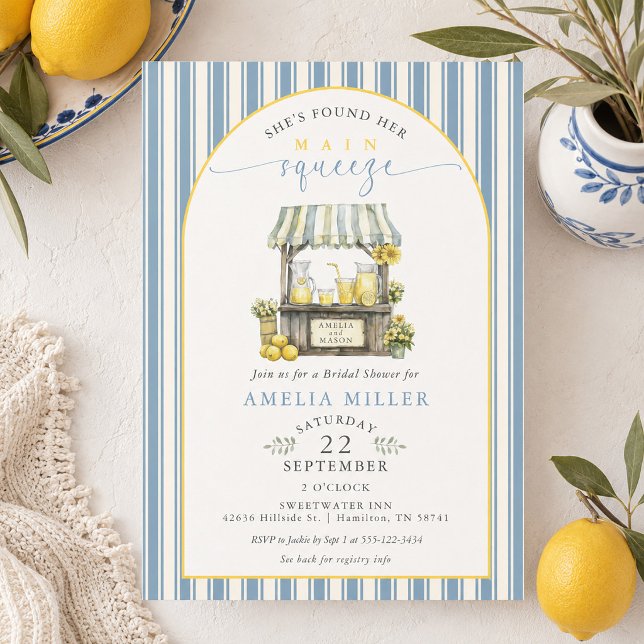 Convite Chuveiro de Stand de Limonada da Sua Escolha (She's Found Her Main Squeeze Lemonade Stand Shower Invitation)