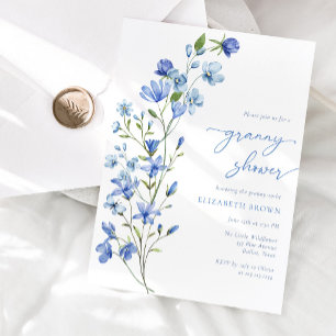 Convite Chuveiro Elegante de Avó com Flor Silvestre Azul E