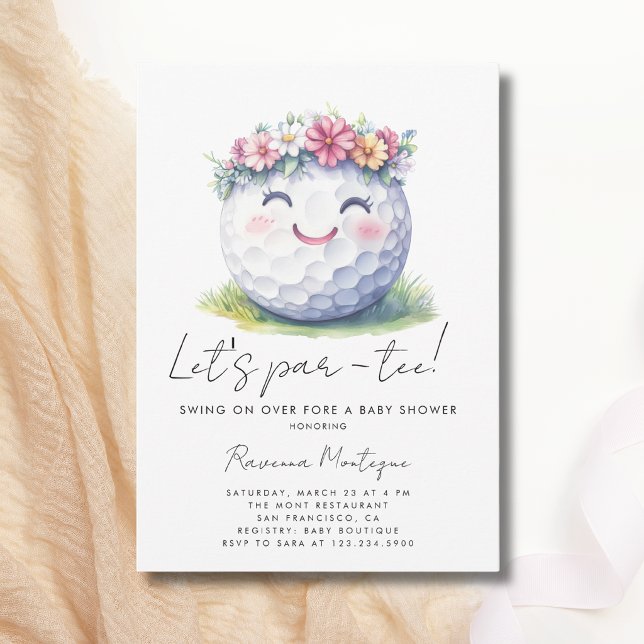 Convite Chuveiro Floral de Golfe Simples Par-Tee Baby Show (Criador carregado)