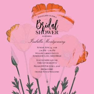 Convite Chuveiro Floral Rosa Laranja Chic de Papoula Nupci