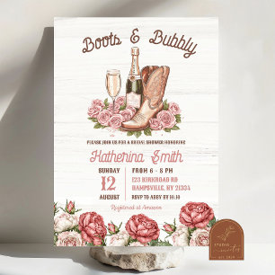 Convite Chuveiro Nupcial de Botas e Champanhe Floral