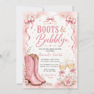 Convite Chuveiro Nupcial de Botas e Espumante Cowgirl Rosa