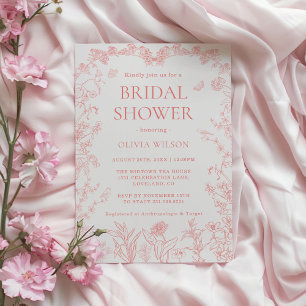 Convite Chuveiro Nupcial em Rosa Pêssego com Chinoiserie d