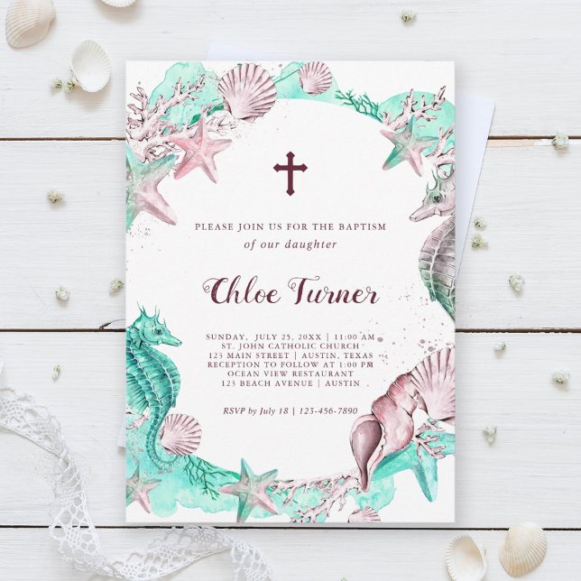 Convite Ciano e Lavanda sob o batismo marinho (Criador carregado)