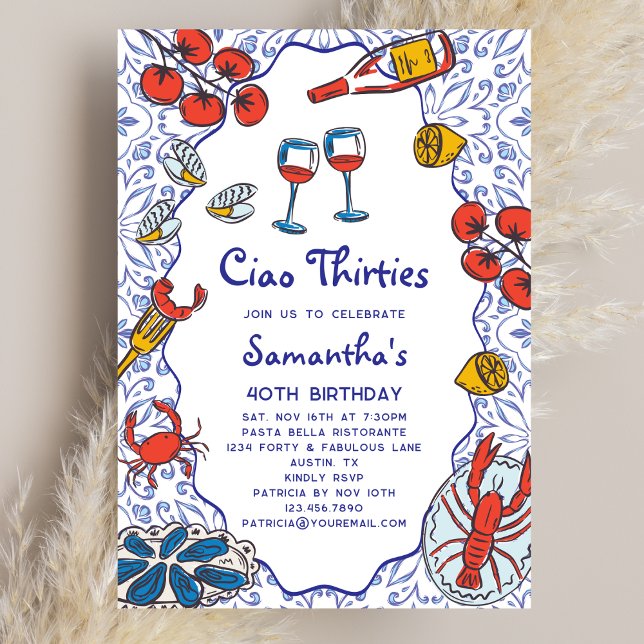 Convite Ciao 30s Italian Seafood Wine Dinner 40th Birthday (Criador carregado)