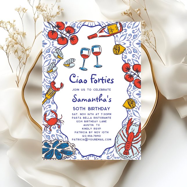 Convite Ciao 40s Italian Seafood Wine Dinner 50th Birthday (Criador carregado)