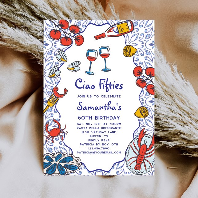 Convite Ciao 50s Italian Seafood Wine Dinner 60th Birthday (Criador carregado)