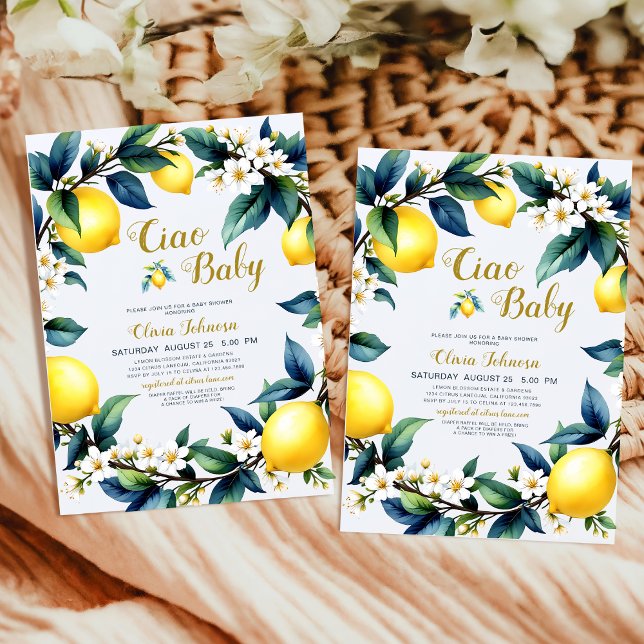 Convite Ciao Baby Amalfi Citrus Lemon Wreath Baby Shower (Criador carregado)