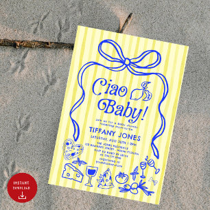 Convite Ciao Baby Blue Yellow Italiana Lemons Chá de frald