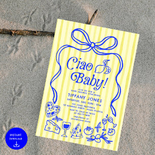 Convite Ciao Baby Blue Yellow Italiana Lemons Chá de frald