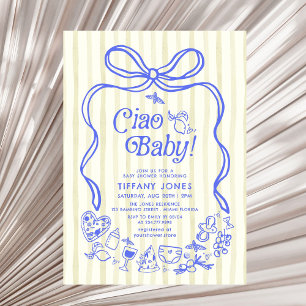 Convite Ciao Baby Blue Yellow Italiana Lemons Chá de frald