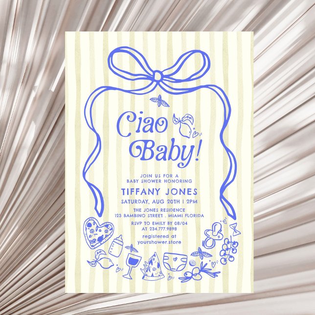Convite Ciao Baby Blue Yellow Italiana Lemons Chá de frald (Criador carregado)