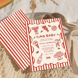 Convite Ciao Baby Hand Drawn Italiana Chá de fraldas