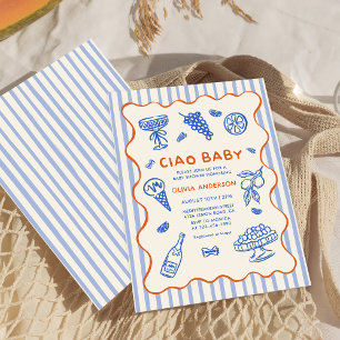 Convite Ciao Baby Hand Drawn Italiana Chá de fraldas
