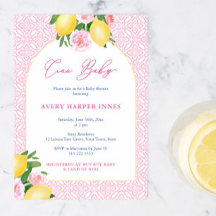 Convite Ciao Baby Inspirado em Lemons Italianos Rosa Chã d