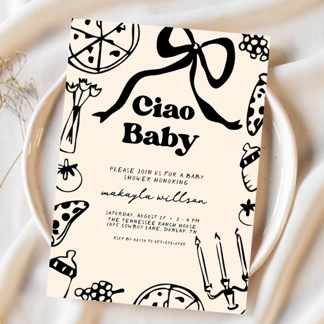Convite Ciao Baby Italian Pizza Hand Drawn Baby Shower (Criador carregado)