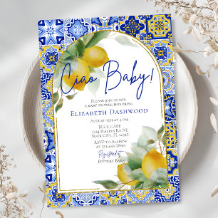 Convite Ciao Baby Italiana Blue Azulejo Lemons Chá de fral