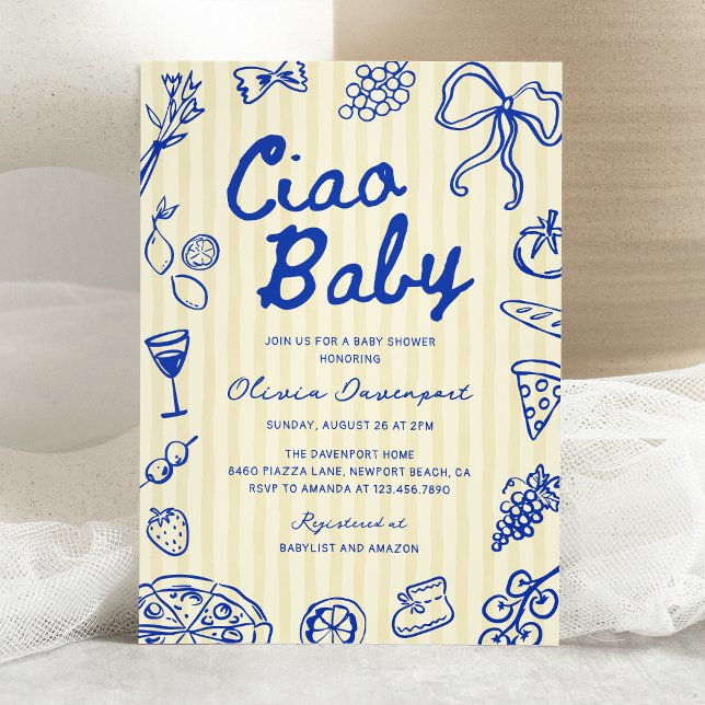 Convite Ciao Baby Italiano Bambino Chá de fraldas Desenhad (Criador carregado)