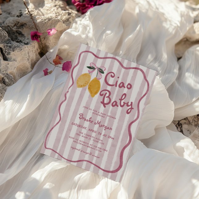 Convite Ciao Baby Lemon Arcos Girls Chá de fraldas (Ciao Baby Girls Lemon Bows Shower Invite)