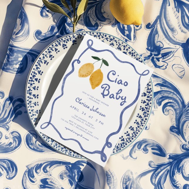 Convite Ciao Baby Lemon Italiano Amalfi Chá de fraldas (Ciao Baby Lemon Boy Baby Shower Invite)