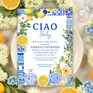 Convite Ciao Baby Lemon verão Churrasco de bebê Mediterrân