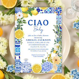 Convite Ciao Baby Lemon verão Churrasco de bebê Mediterrân