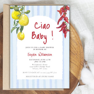 Convite Ciao Baby Limões Italianos Listras Azuis Chã de Be