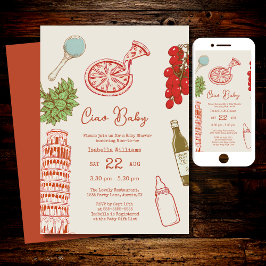 Convite Ciao Baby Line Work Italian Pizza Baby Shower