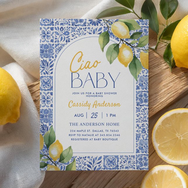Convite Ciao Baby Mediterranean Tiles Lemon Baby Shower (Criador carregado)