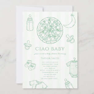 Convite Ciao Baby Pizza Verde Neutro Chás de Bebê