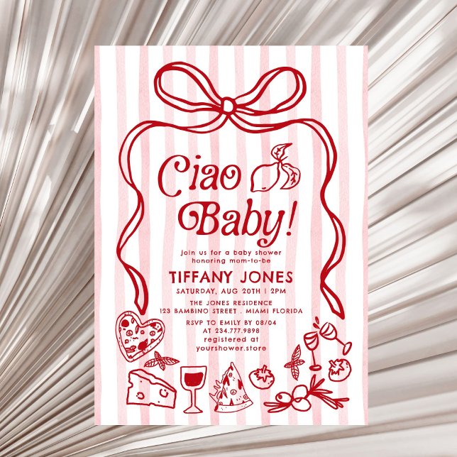 Convite Ciao Baby Red Whimssic Italiana Lemons Chá de fral (Criador carregado)