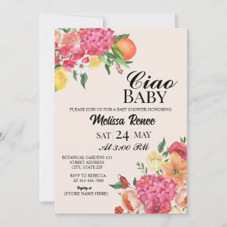 Convite Ciao Baby shower Flower Invitation 