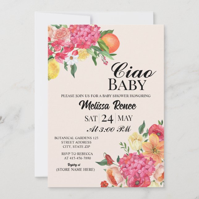 Convite Ciao Baby shower Flower Invitation  (Frente)